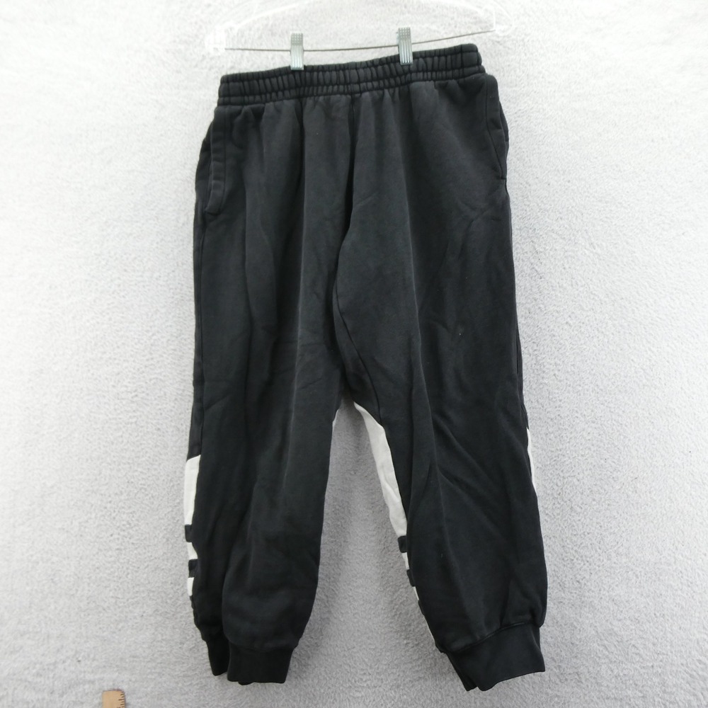 Adidas Sweatpants Mens Medium Big Trefoil Logo Black White Fleece Joggers Pants